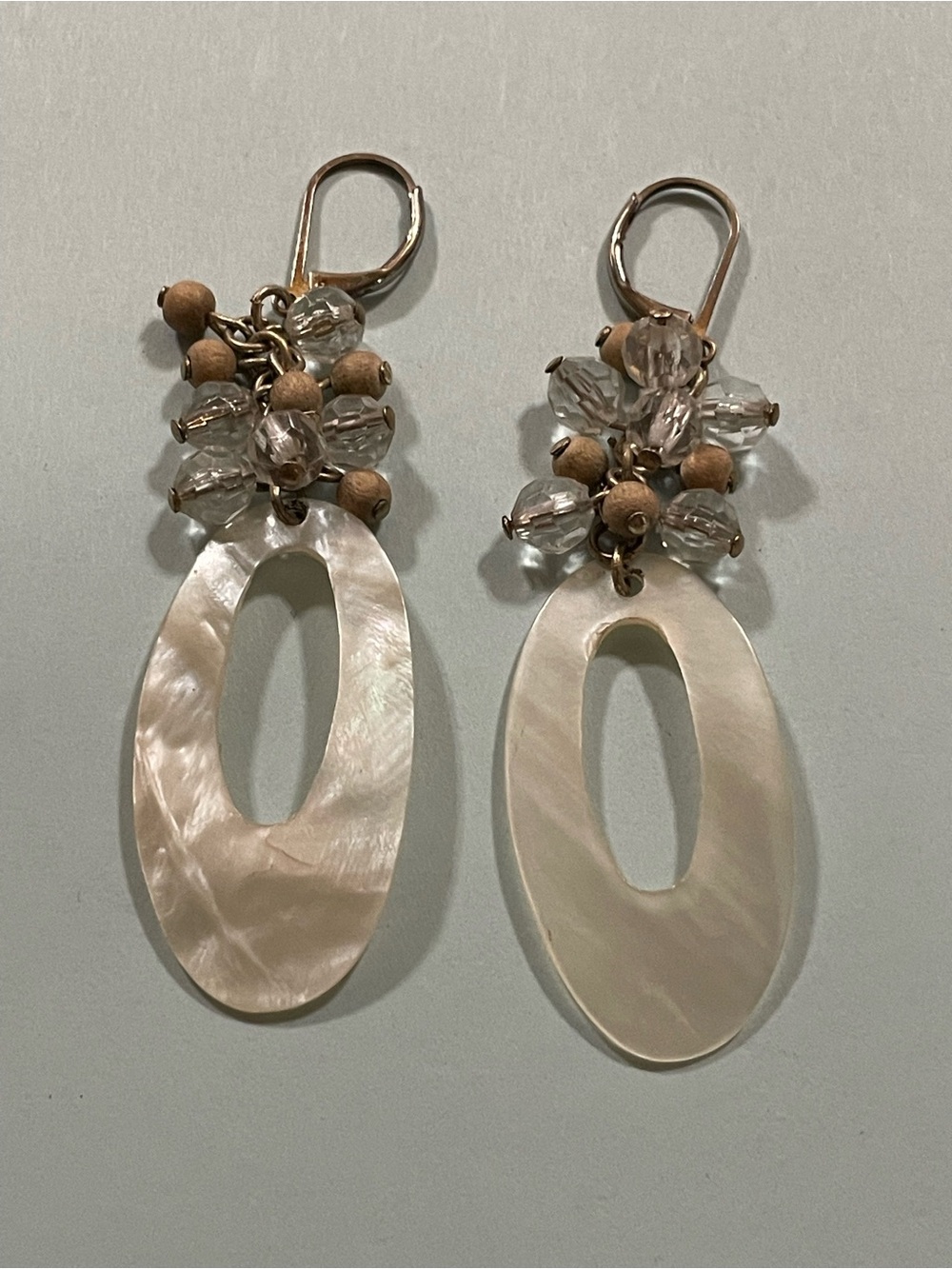 Mother of Pearl Pierced Crystal Dangling Bead Earrings #9200